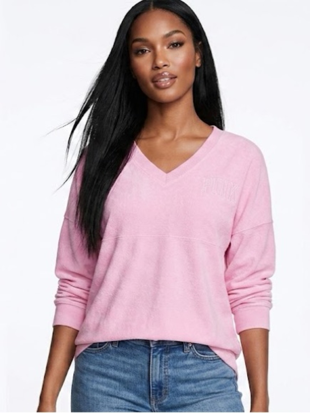 Victoria's Secret PINK Varsity
Beach Terry V Neck Top Cupid Pink
Size Small